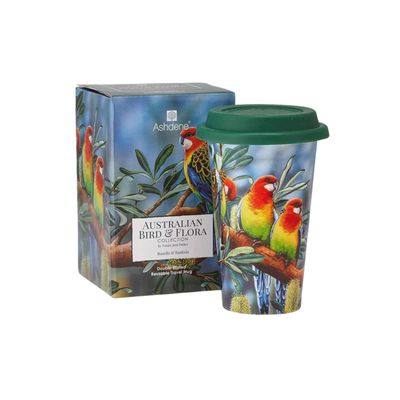 Australian Bird &amp; Flora Rosella &amp; Banksia Travel Mug