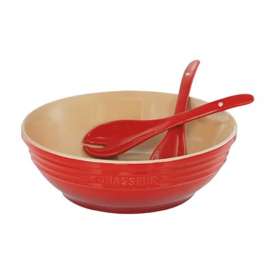 Round Bowl With Salad Server Set - Red