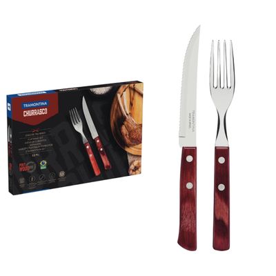12-Piece Traditional Cutlery Set with Red Polywood Handles