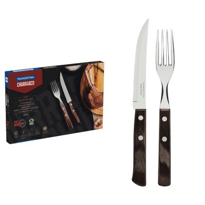 12-Piece Traditional Cutlery Set with Brown Polywood Handles