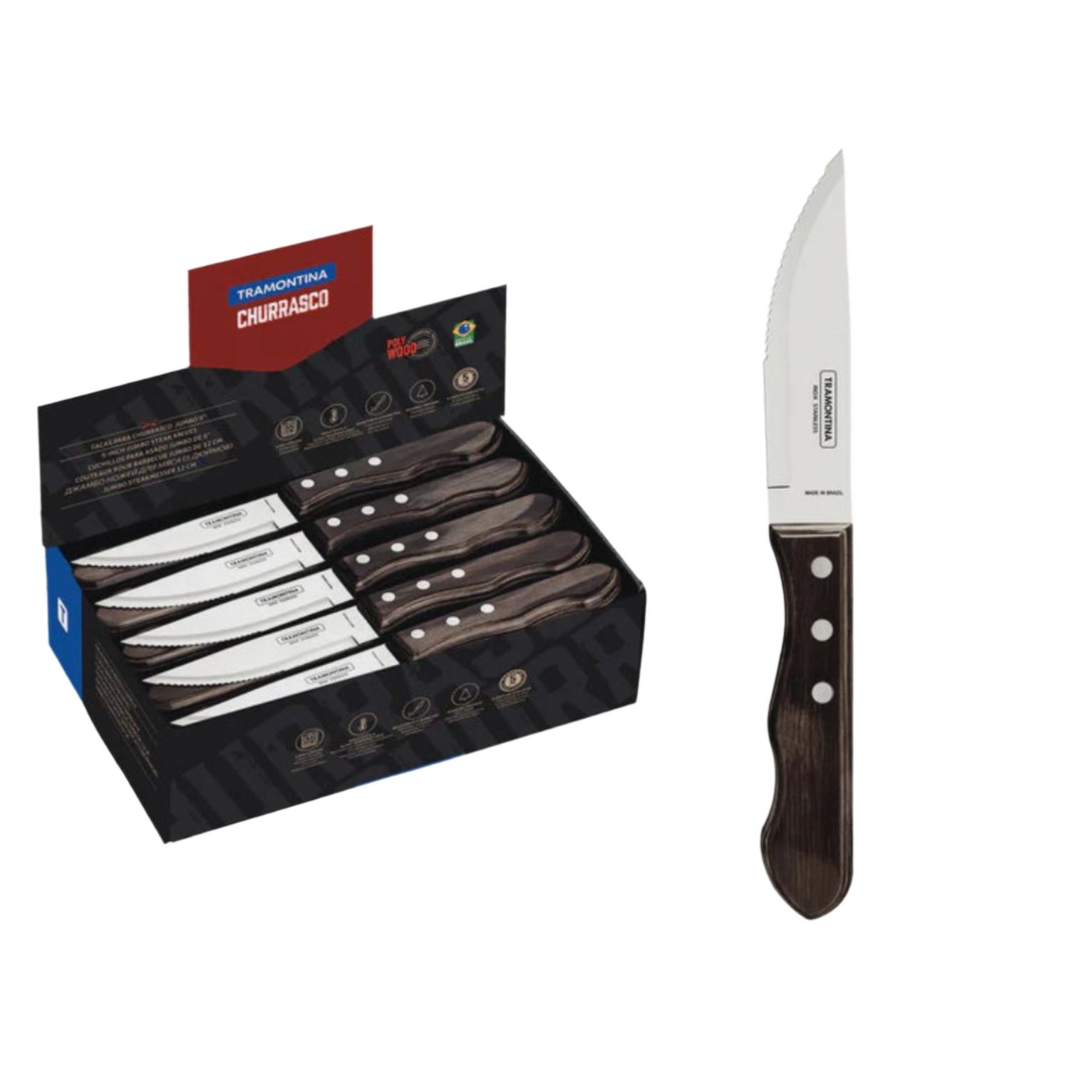 Jumbo Steak Knife with Stainless-Steel Blade and Treated Brown Polywood Handle 5&quot;