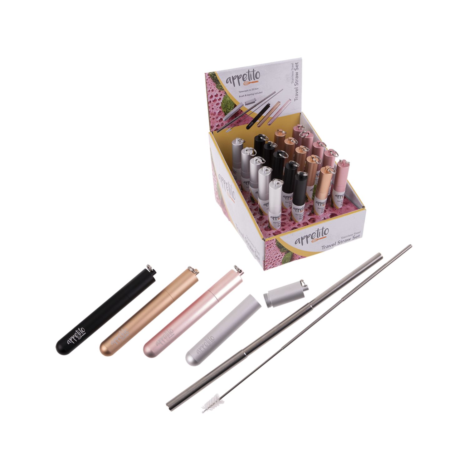 Stainless Steel Travel Straw Set - 4 Assorted Colors