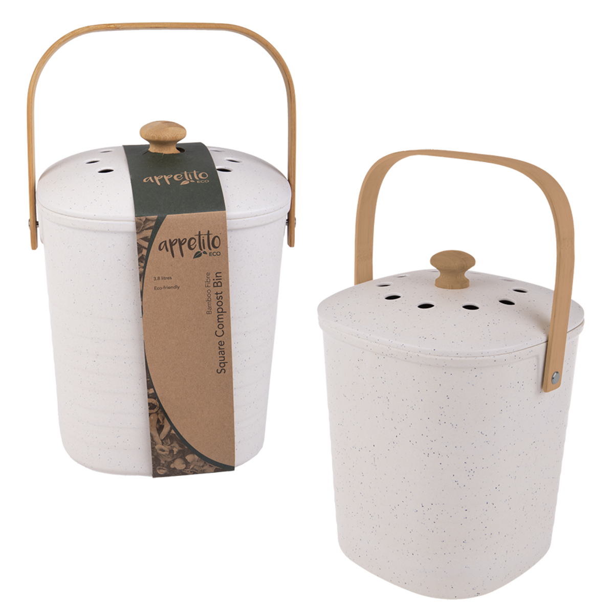 Square Bamboo Fiber Compost Bin 3.8L - White