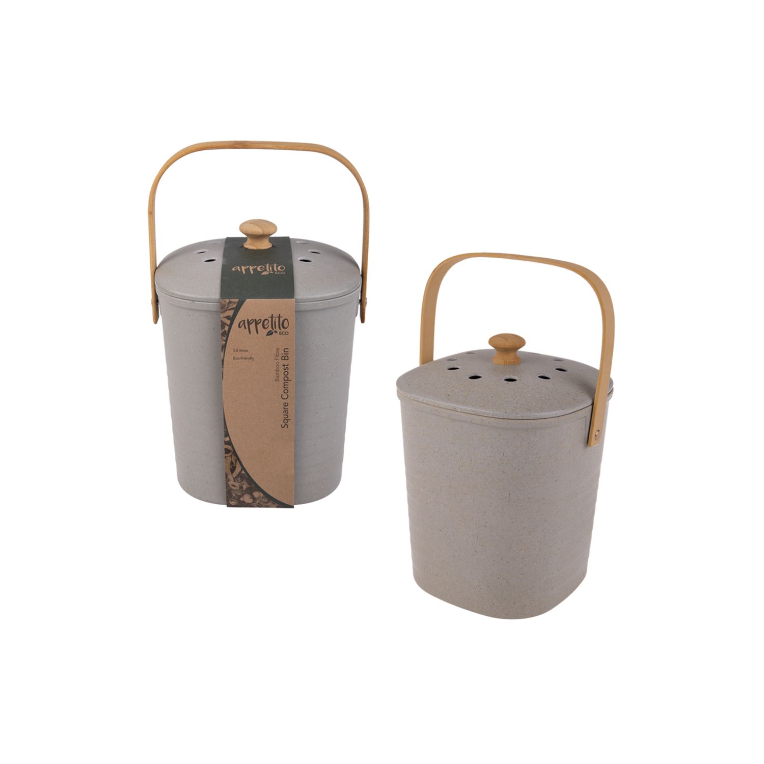 Square Bamboo Fibre Compost Bin 3.8L - Grey