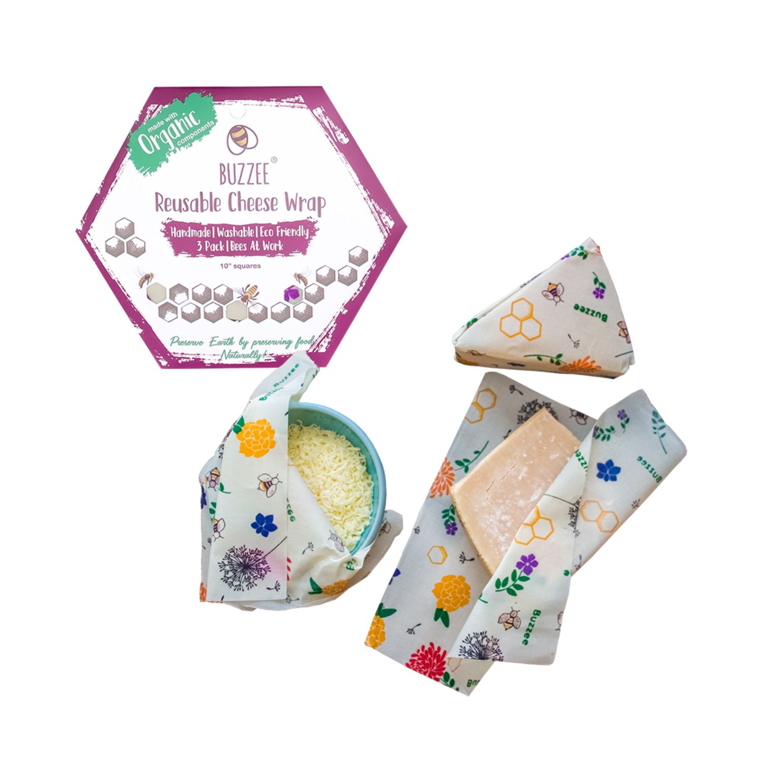 Organic Beeswax Cheese Wraps Pack of- 3 Bees At Work