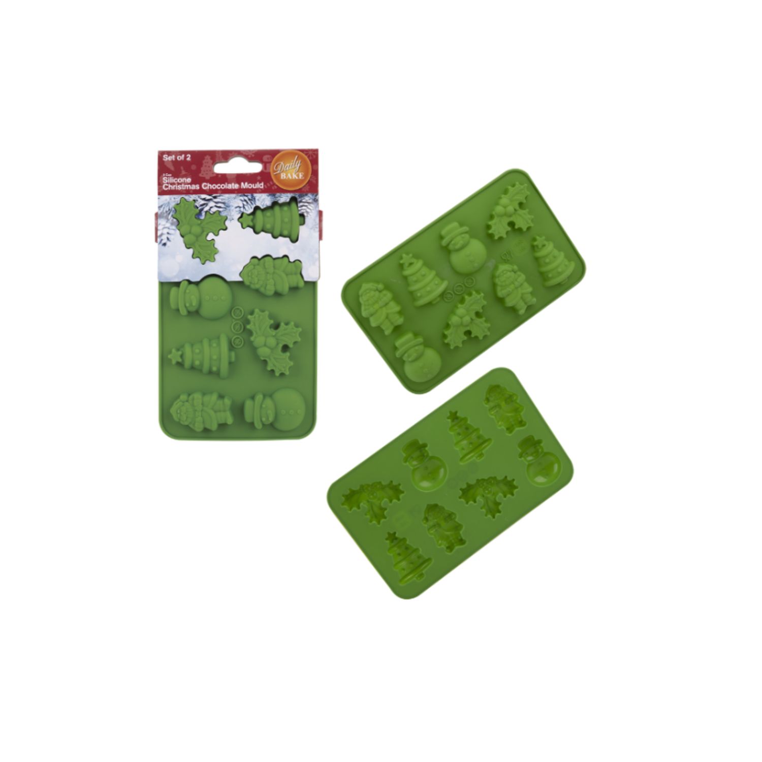 Silicone Xmas Assortment 8 Cup Chocolate Mould Set 2 - Green
