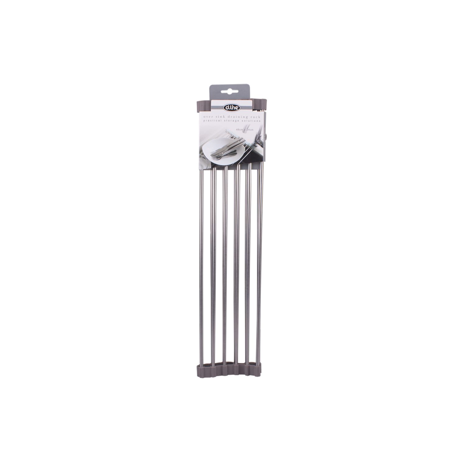 Over Sink Roll-Up Draining Rack 48cm X 24cm - Grey
