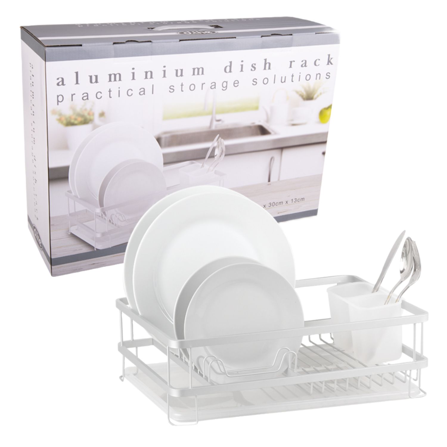 Aluminium Dish Rack with Draining Board - White