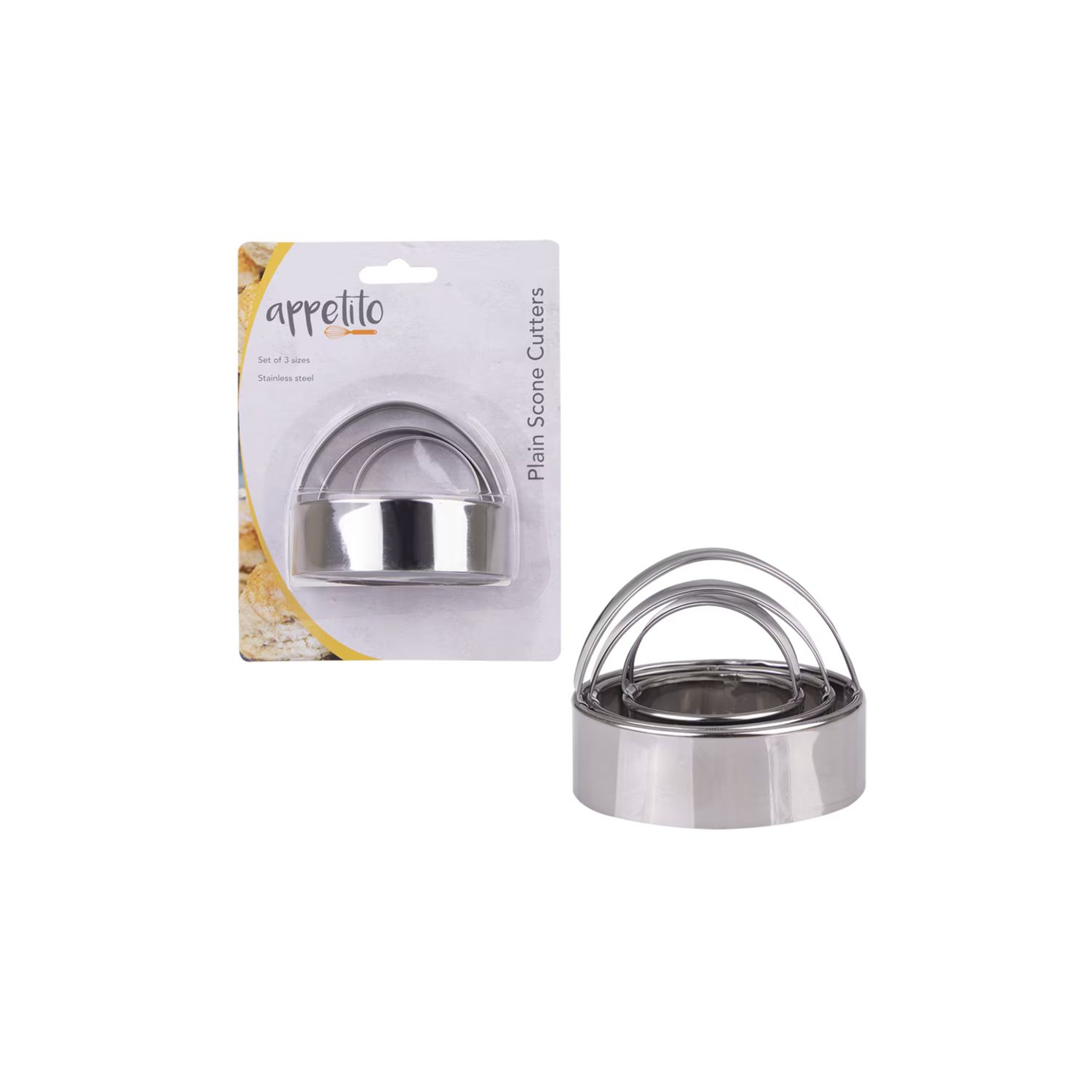 Stainless Steel Plain Scone Cutters With Handle Set 3