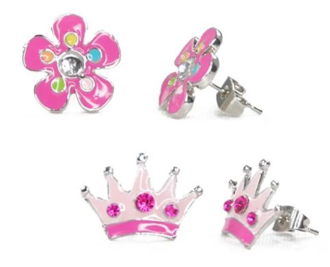 Flower &amp; Crown &amp; Gemstone Earrings