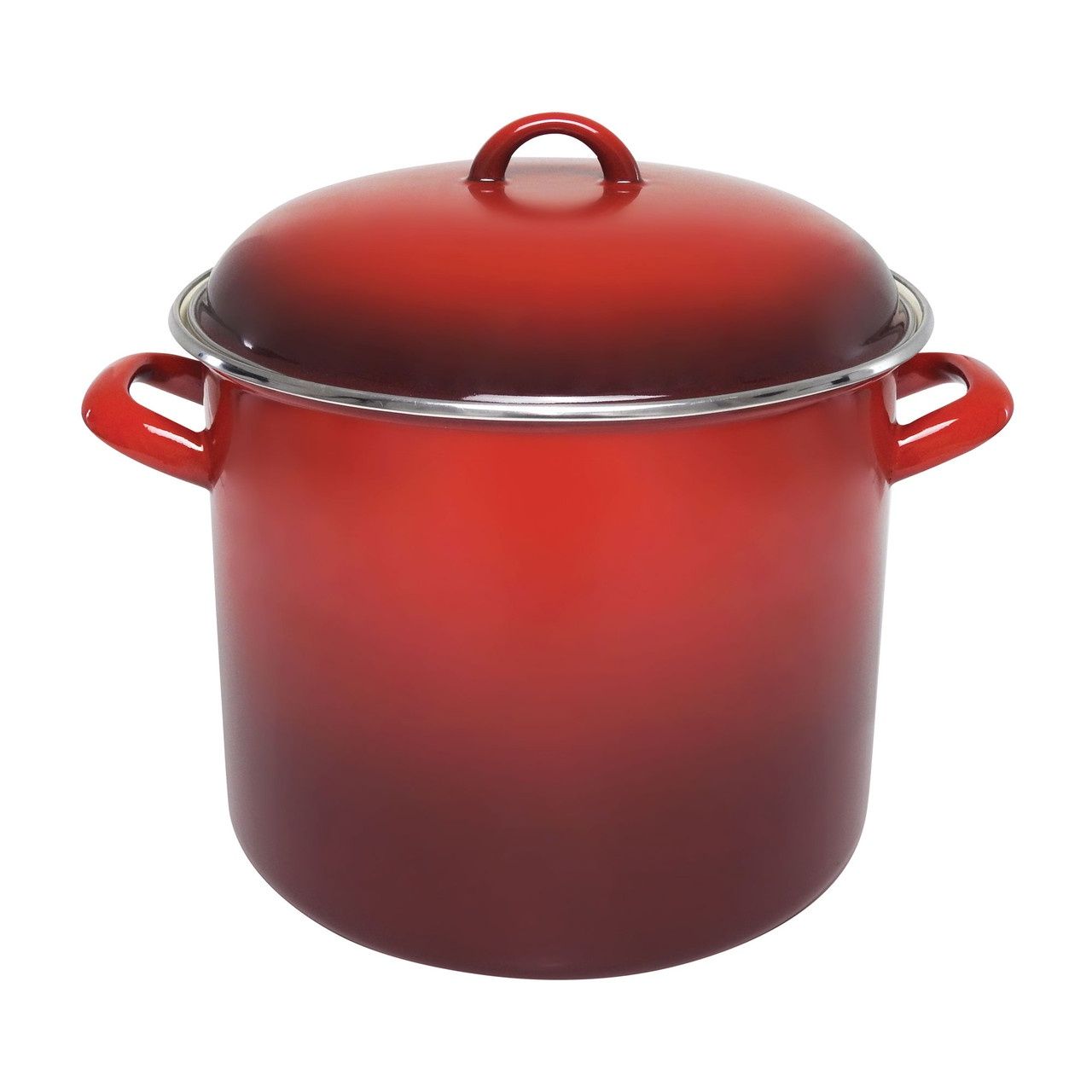 Enamel Stock Pot  - Red, Size: 24x20cm / 8.2L