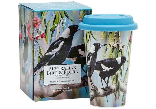 Australian Bird &amp; Flora Magpie Double Walled Travel Mug
