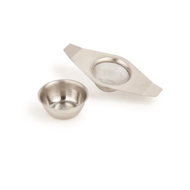 Double Handed Tea Strainer w/Drip Bowl