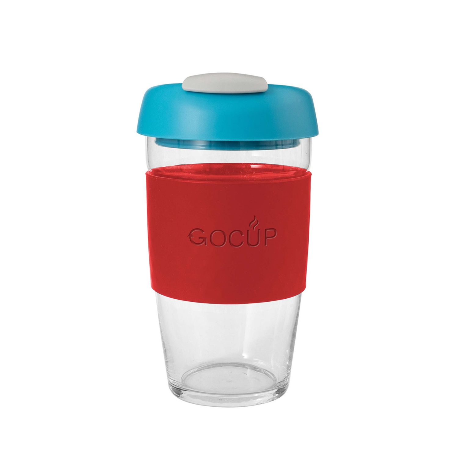Glass Gocup 473ml Red/Aqua/Grey