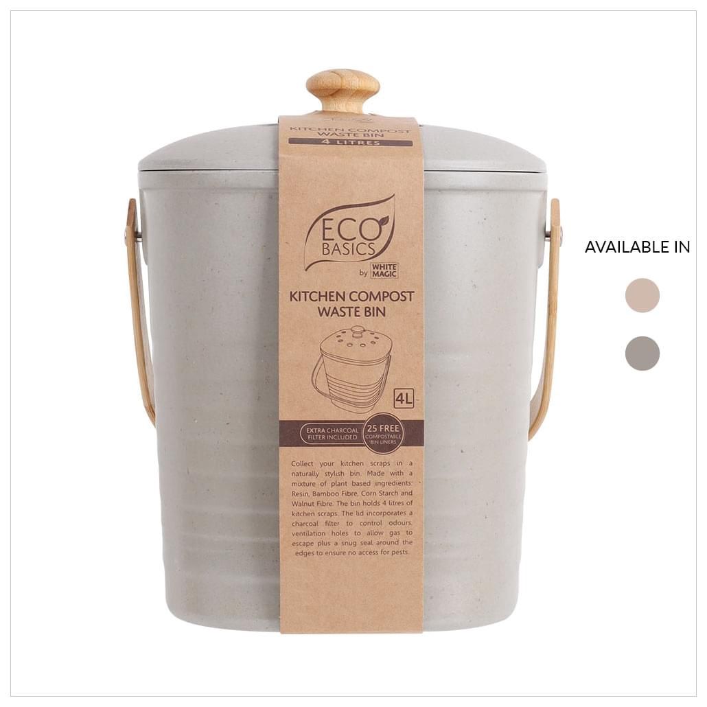 White Magic Eco Basics Compost Kitchen Waste Bin - 4L - Granite