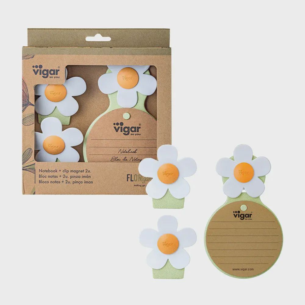 White Magic Vigar Florganic Notebook With Suction + Magnet Clip 2Pc Set