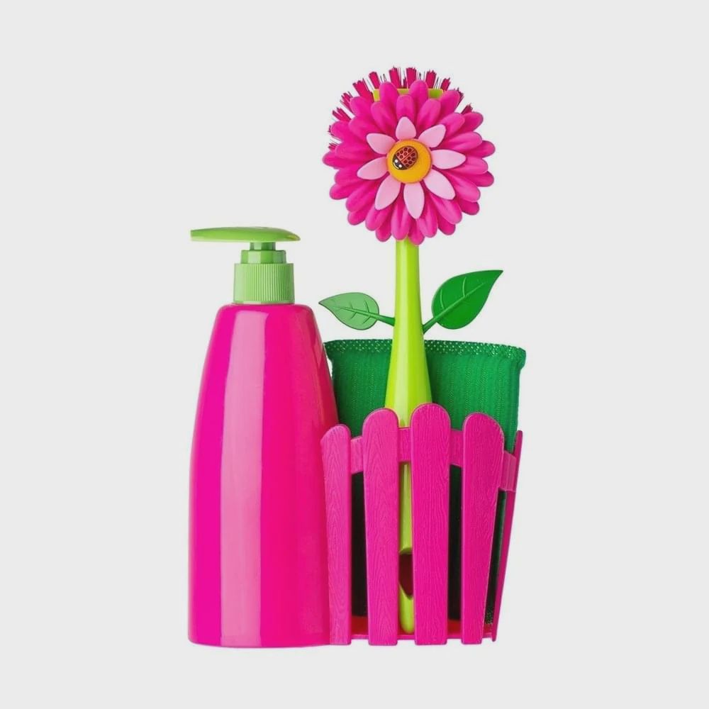 Vigar Flower Power Orange 3Pc Sink Caddy Set + Dispenser