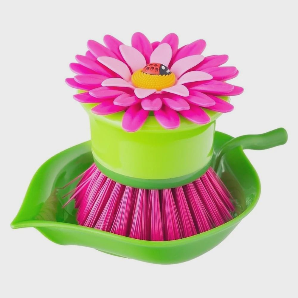 Vigar Flower Power Orange Palm Dish Brush With Holder