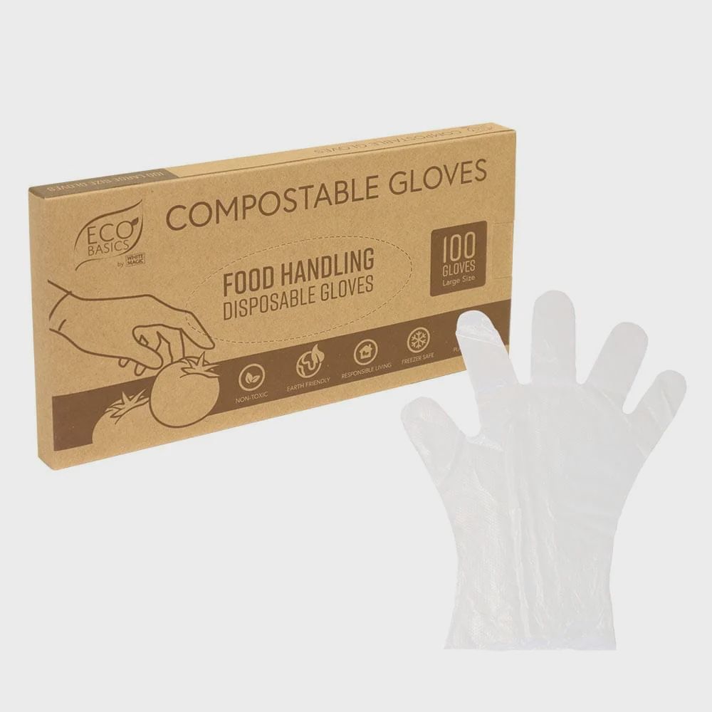 White Magic Eco Basics Compostable Gloves Large 100Pcs