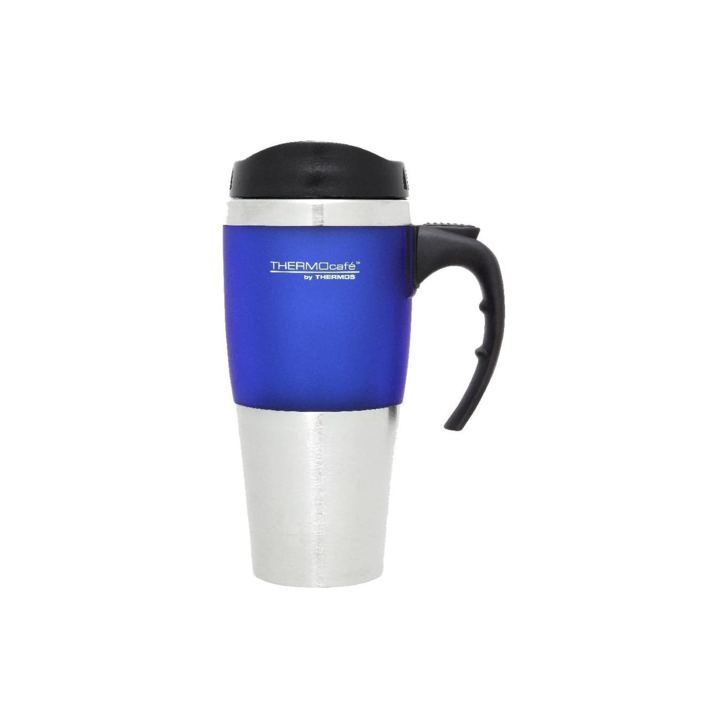 450Ml Thermocaf Stainless Steel Double Wall Travel Mug - 3 Colors, Colour: Blue trim