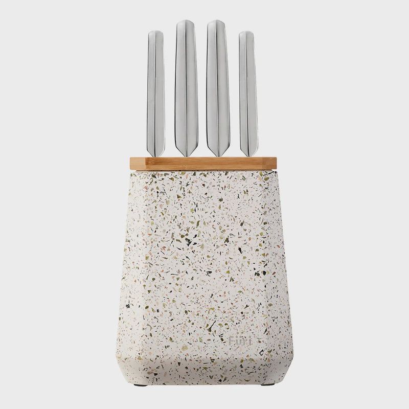 Stone Knife Block Set Olive Terrazzo 5 Piece