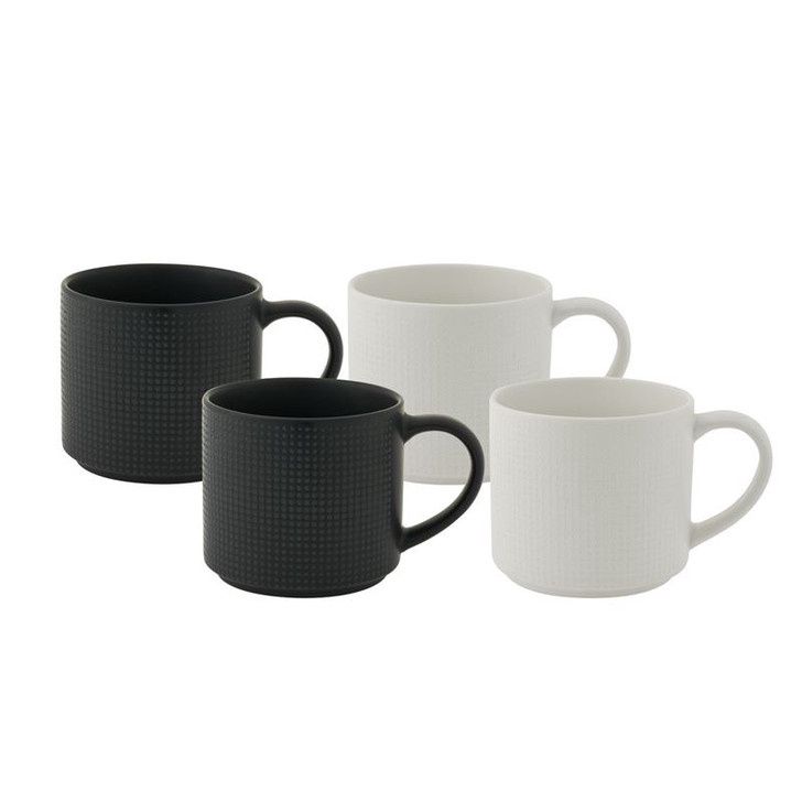 Mega Straight Mug 500ml, Set of 4 - Emboss Black &amp; White