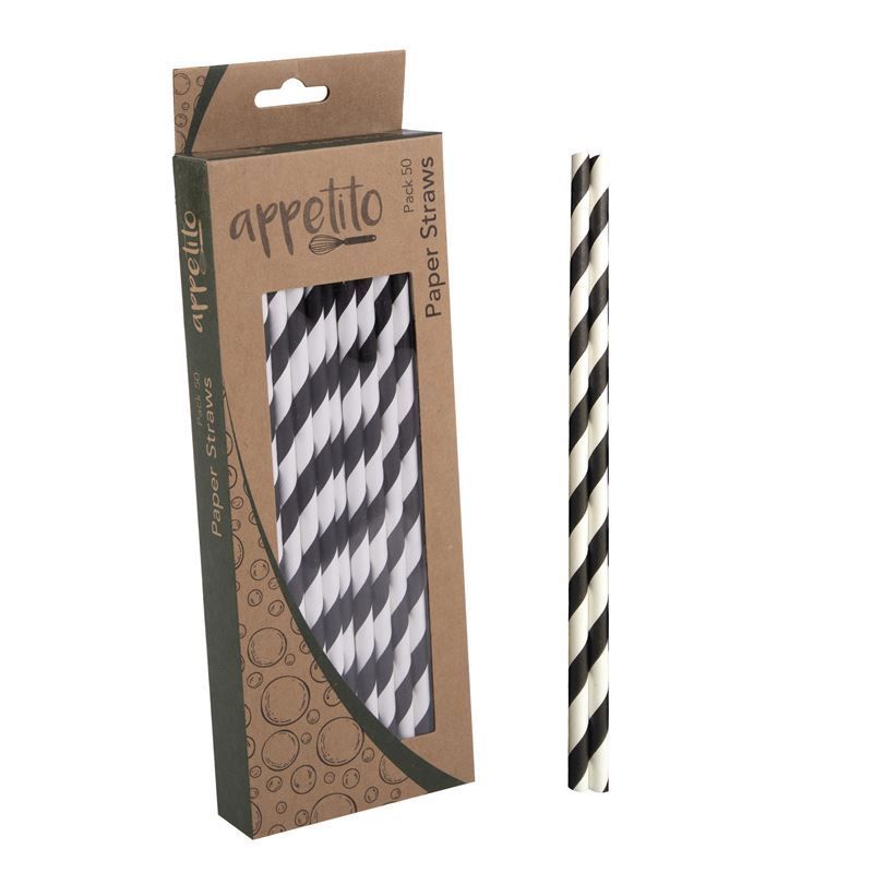 Paper Straws Pack 50 - 4 Colors, Colour: Black Stripes