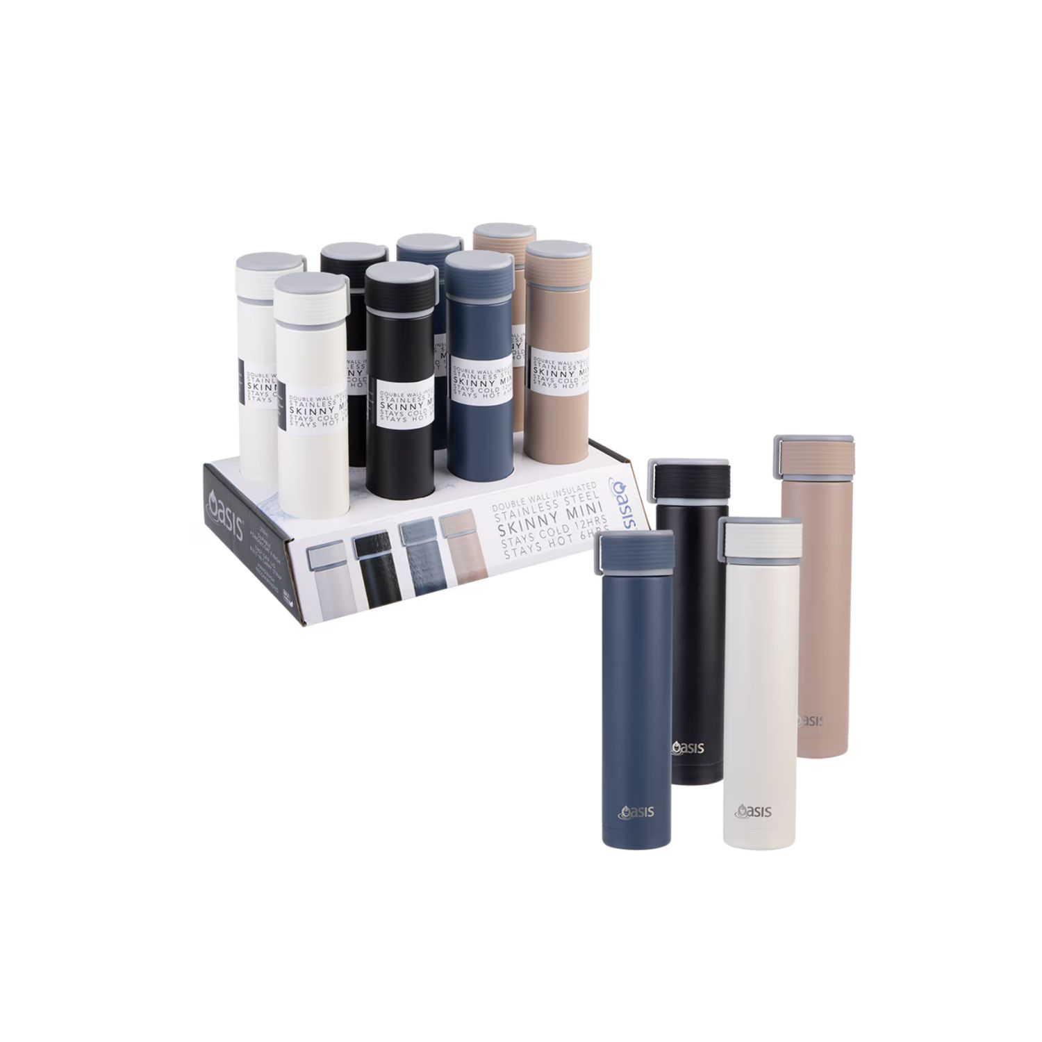 &quot;Skinny Mini&quot; Stainless Steel Double Wall Insulated Drink Bottle with Powdercoat 240ml