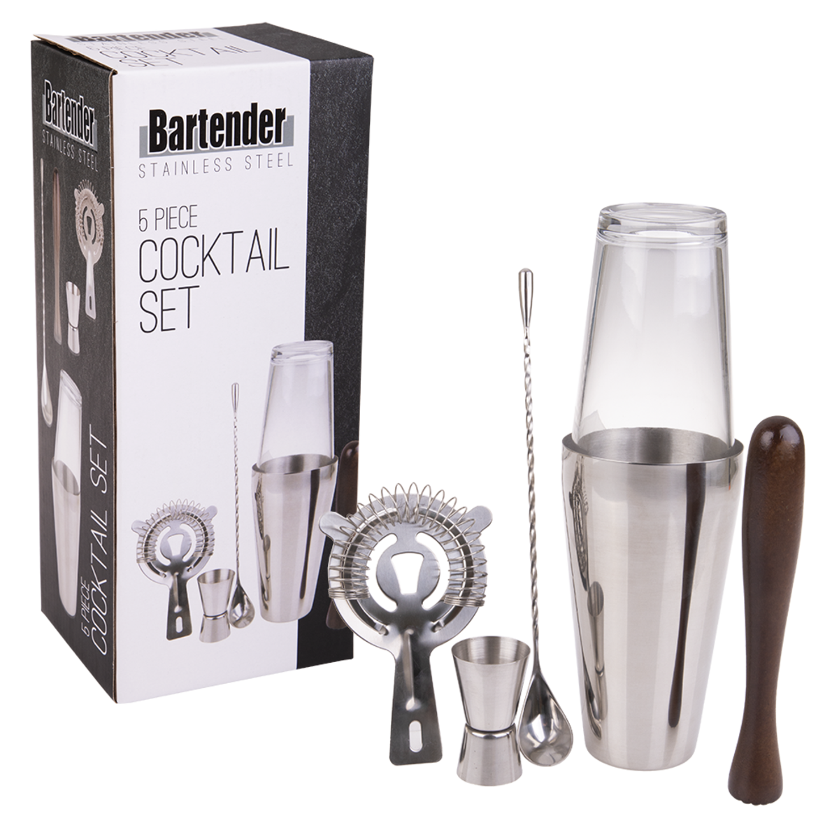 5 Pieces Stainless Steel Cocktail Set