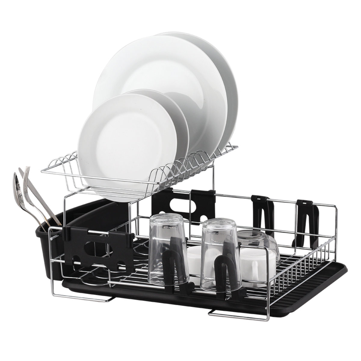 D.Line S/S 2-Tier Dish Rack W/ Draining Board - Black