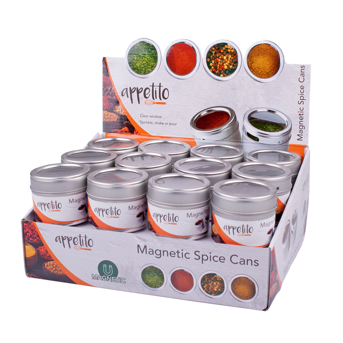 Appetito Magnetic Spice Cans With Window
