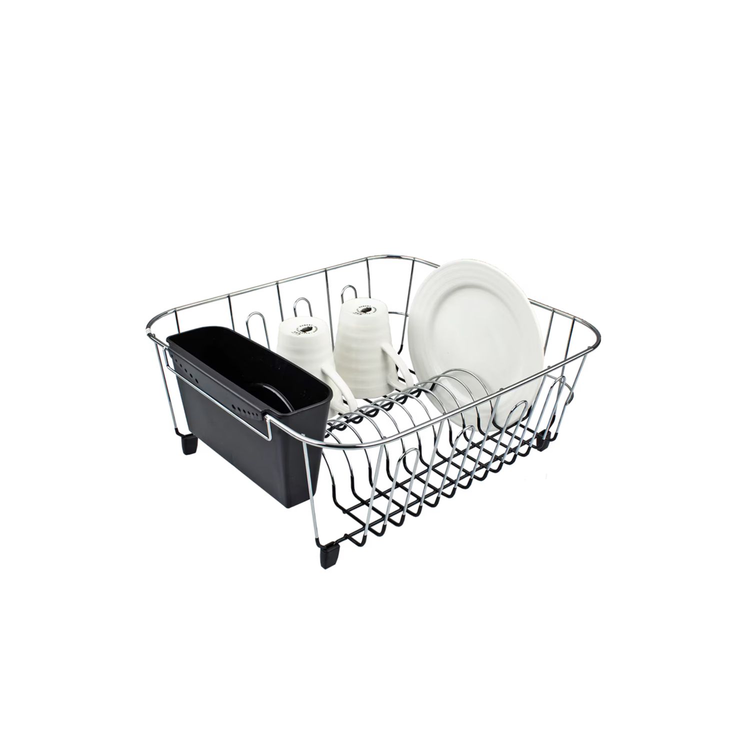 D.Line Small Dish Drainer Chrome Pvc W/ Caddy 36.5 X 32.5 X 14.5Cm Black, Colour: Black