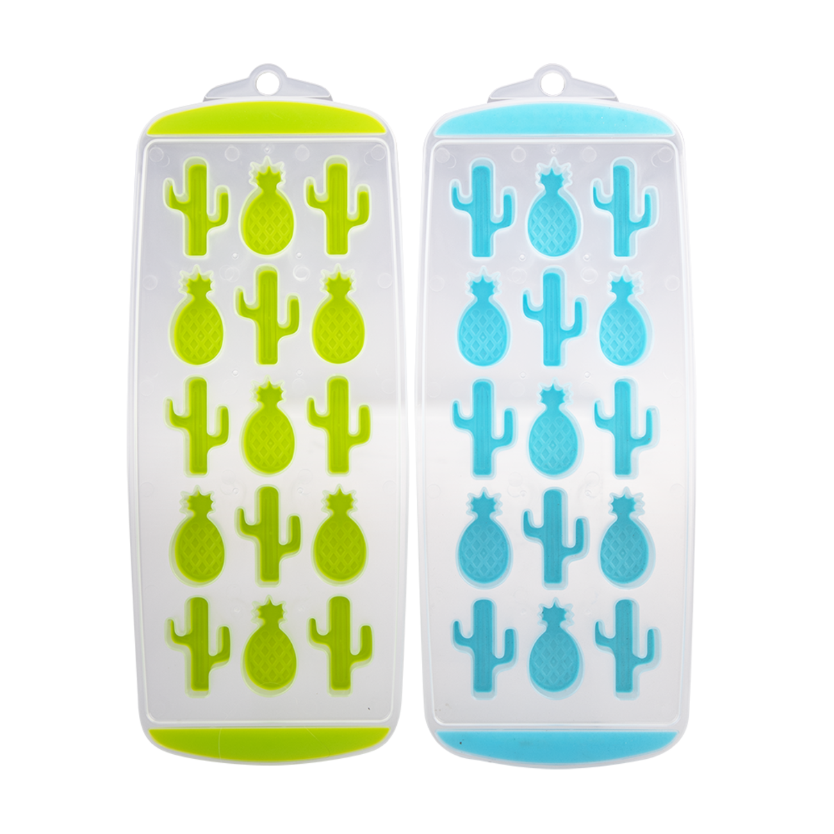 Easy Release 15 Cube Pineapple/Cactus Ice Tray Set 2, Colour: Blue/Lime