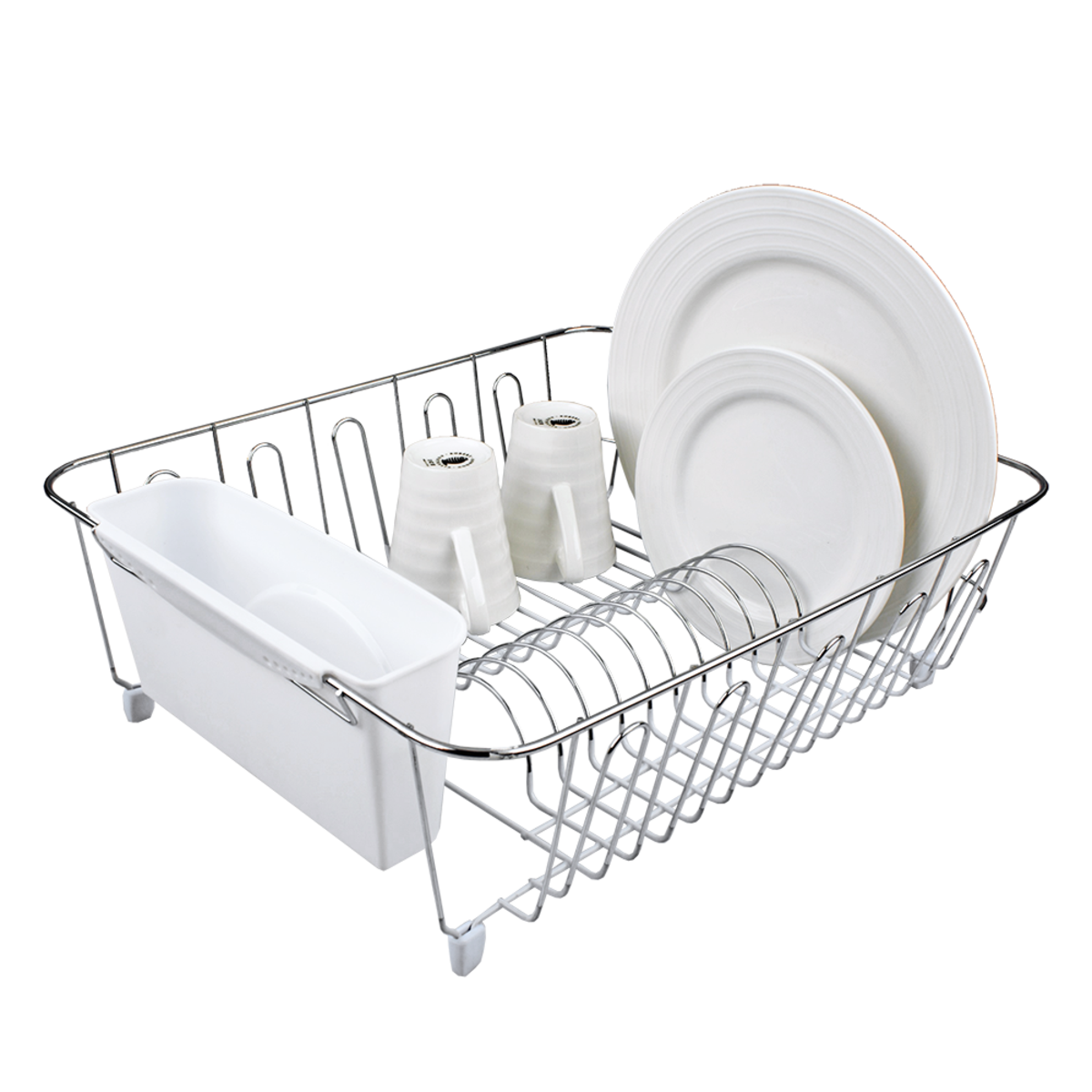 D.Line Small Dish Drainer Chrome/Pvc W/ Caddy 36.5 X 32.3 X 14.3Cm - White, Colour: White