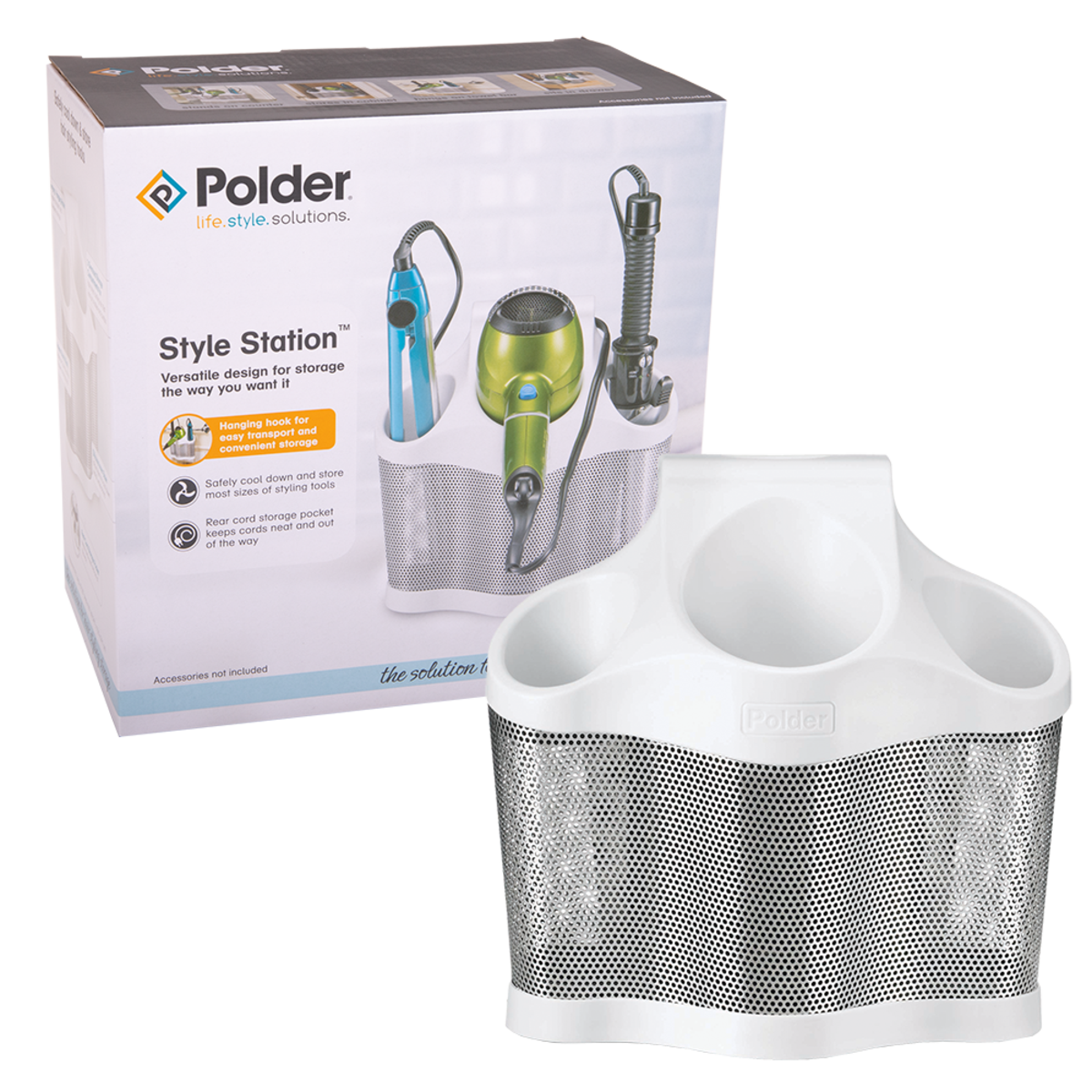 Polder Style Station White Hair Styling Storage Unit, Colour: White