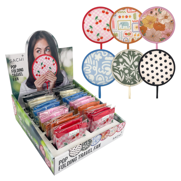 Pop Folding Travel Fan - 6 Assorted Designs