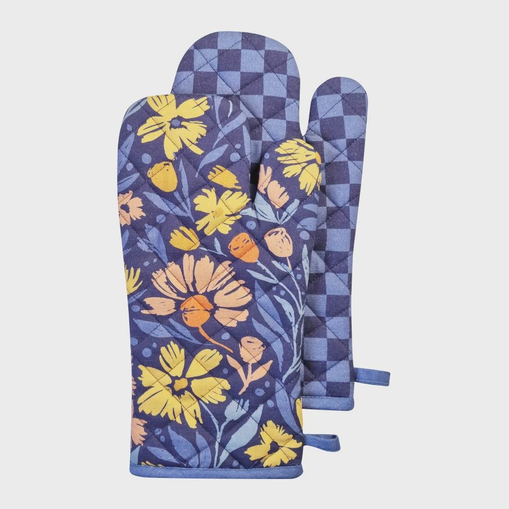 Millie Oven Mitt 2 Pack 19x35cm Dusty Blue Multi