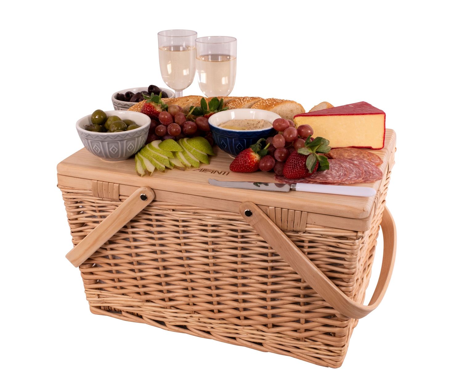 4 Person Pine Top Round Insulated Picnic Basket-Flora
