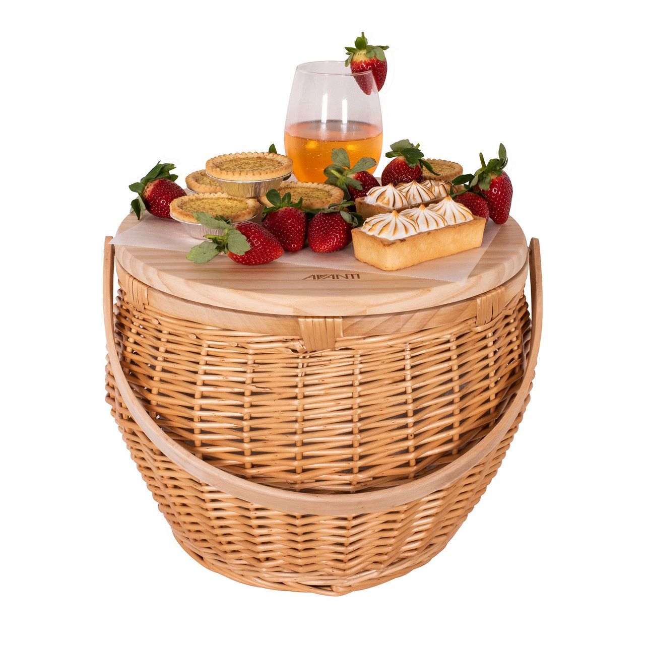 Pinewood Top Round Insulated Picnic Basket - Flora
