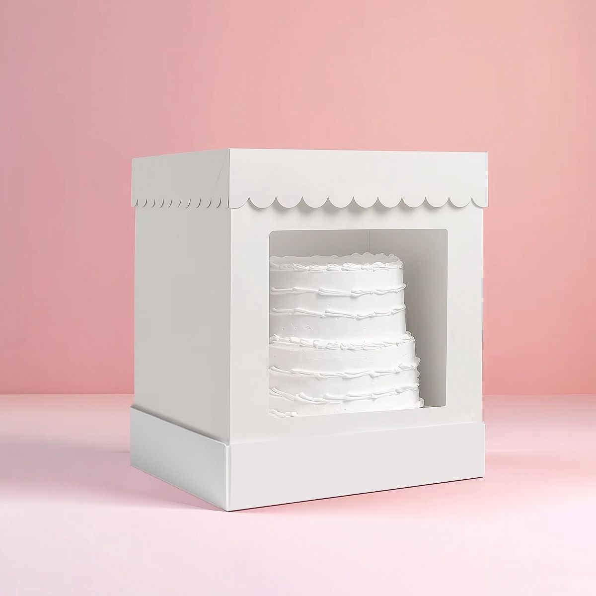 10&quot; x 10&quot; x 12&quot; Tall Scalloped Cake Box - White