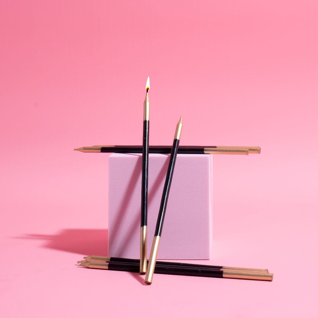 15cm Gold Double Dipped Cake Candles - Black (Pack of 12)