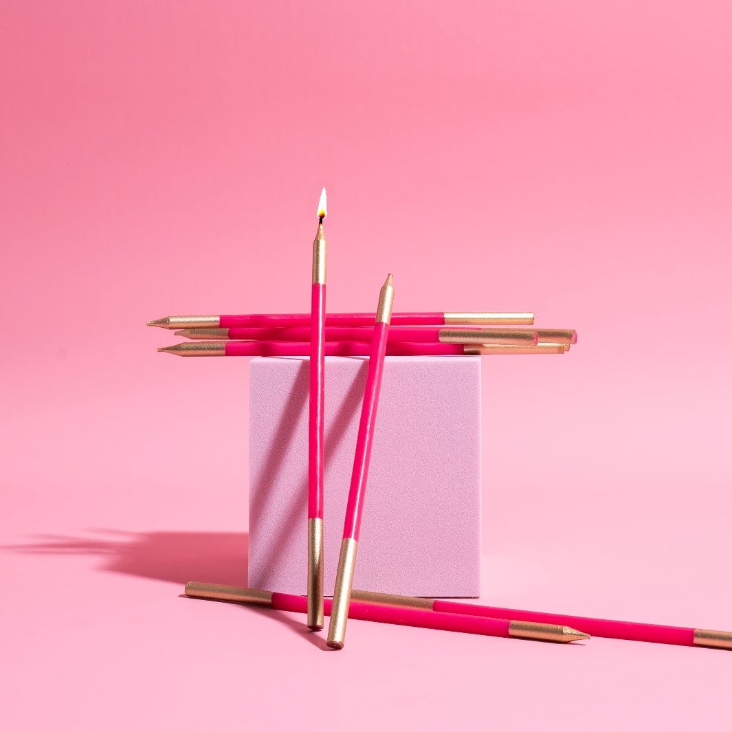15cm Gold Double Dipped Cake Candles - Hot Pink (Pack of 12)
