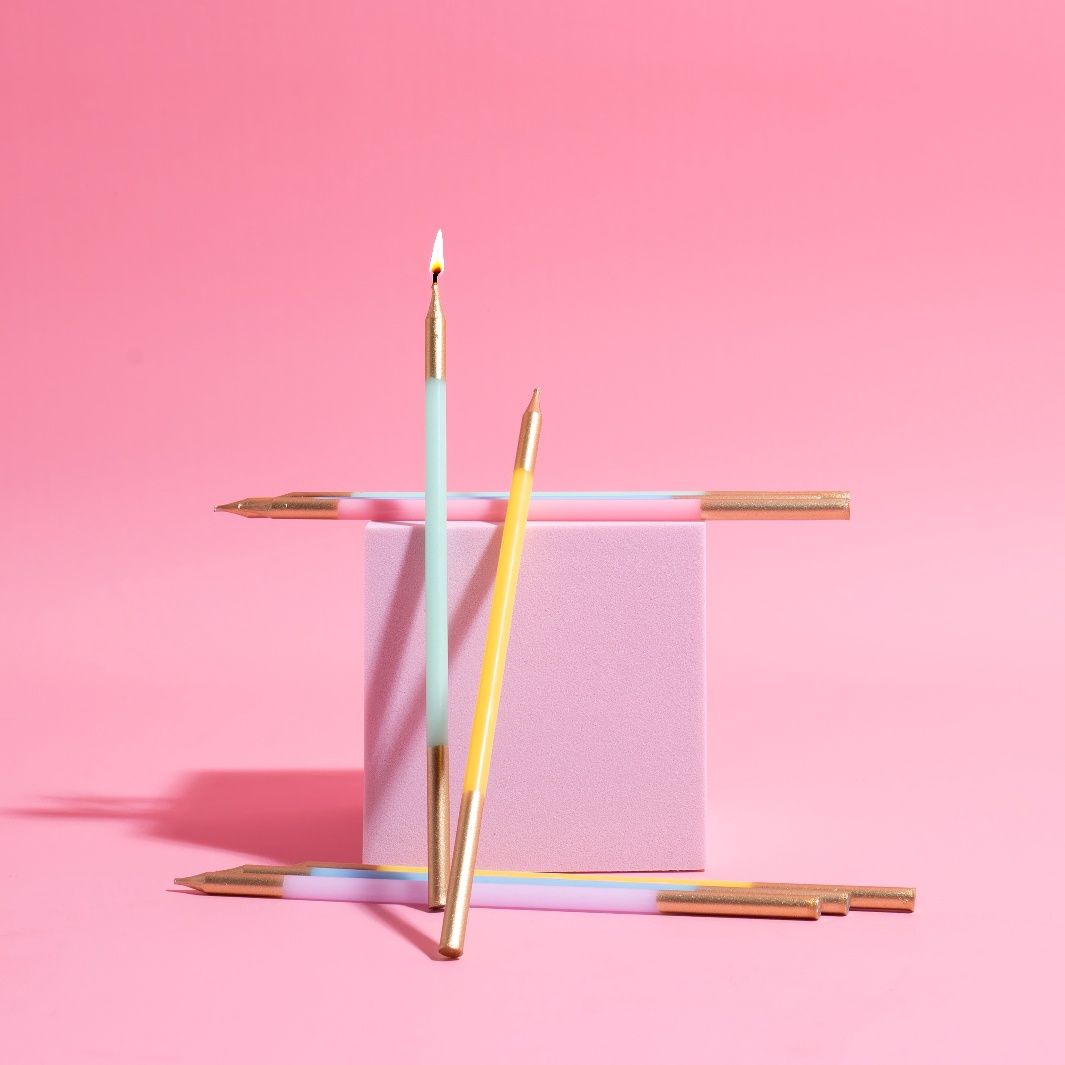 15cm Gold Double Dipped Cake Candles - Pastel Mix (Pack of 12)