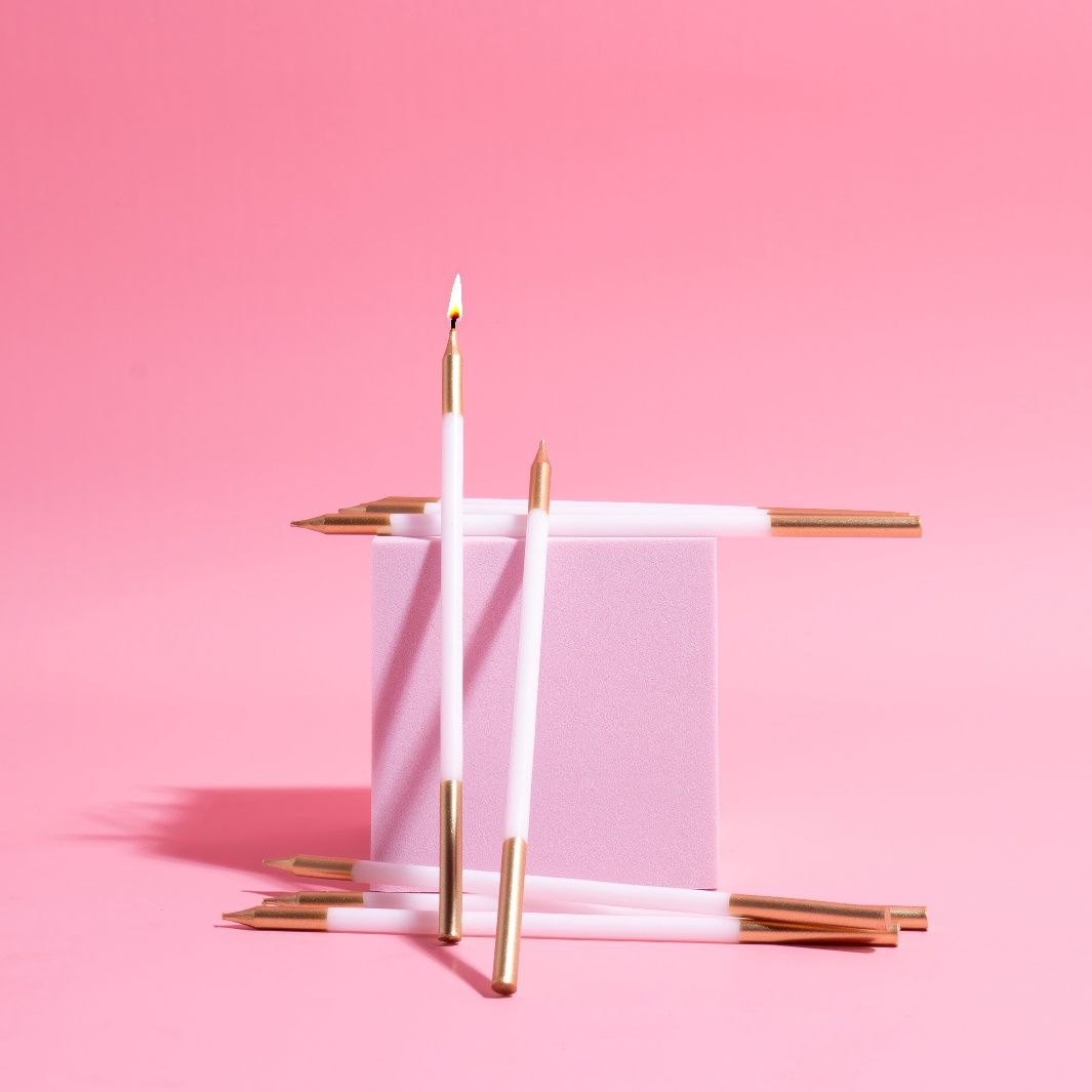 15cm Gold Double Dipped Cake Candles - White (Pack of 12)