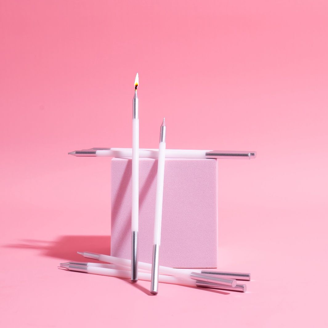 15cm Silver Double Dipped Cake Candles - White (Pack of 12)