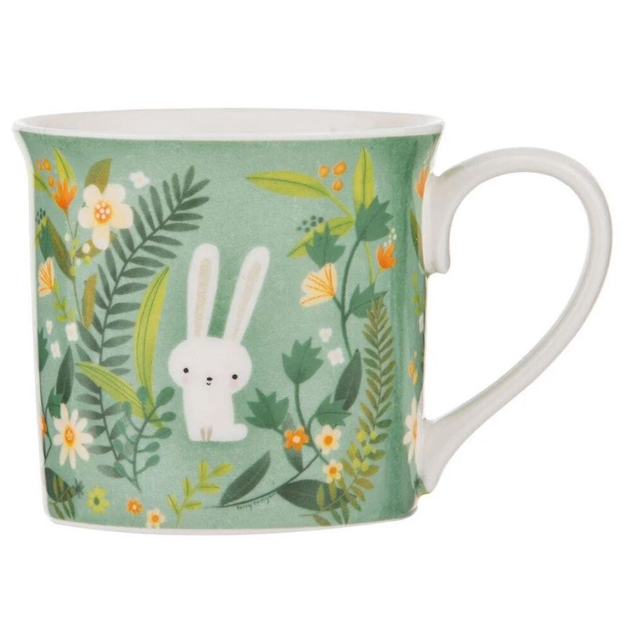 Playful Bunnies Green Garden Wide Flare Mug