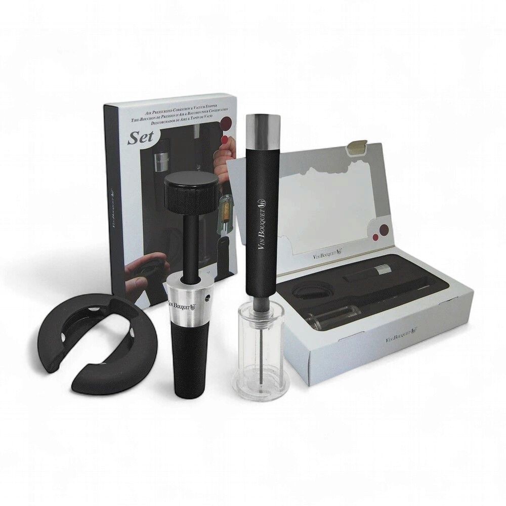 Air Pressurized Corkscrew &amp; Vacuum Stopper Set