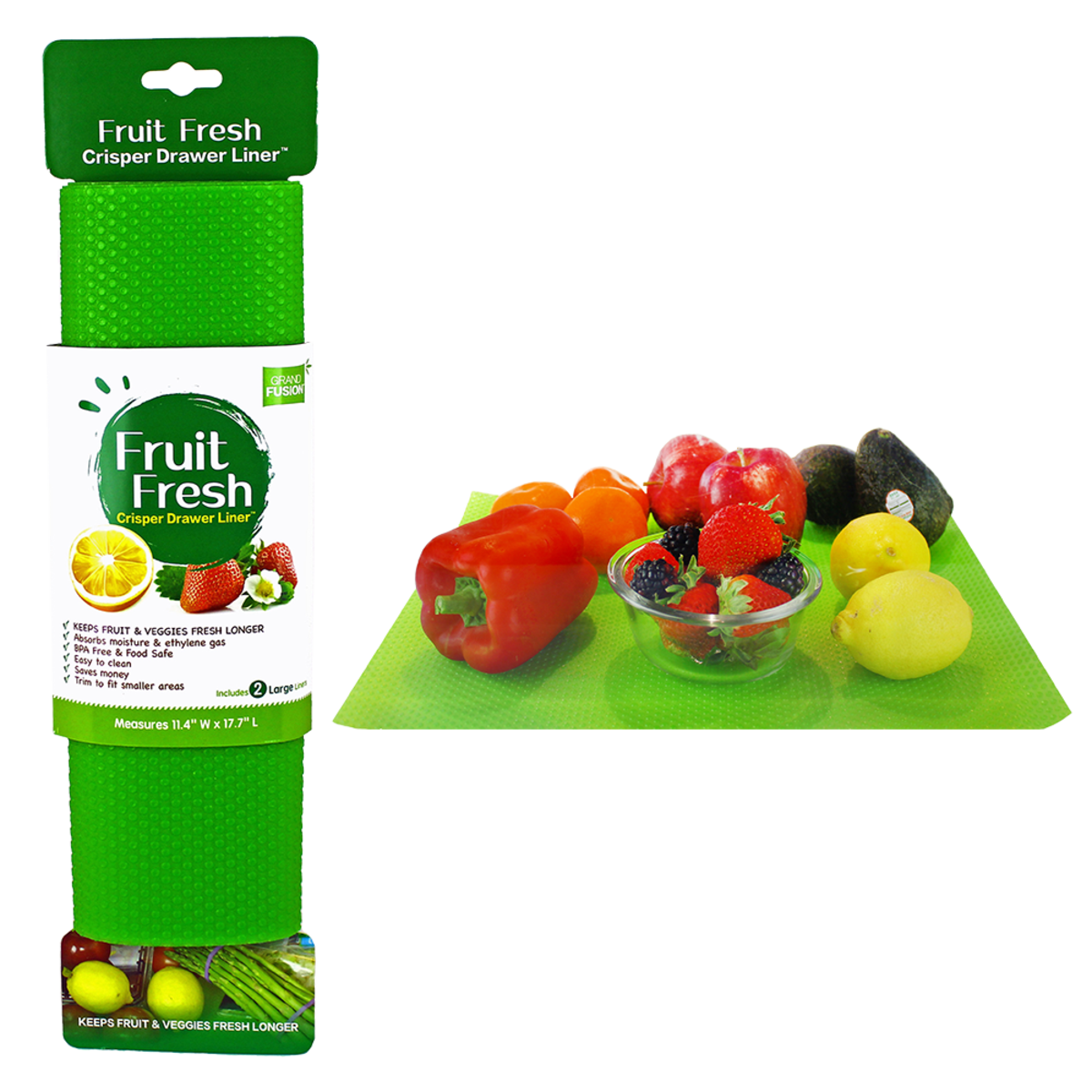 Fruit Fresh Crisper Drawer Liner Set Of 2 Green, Colour: Green