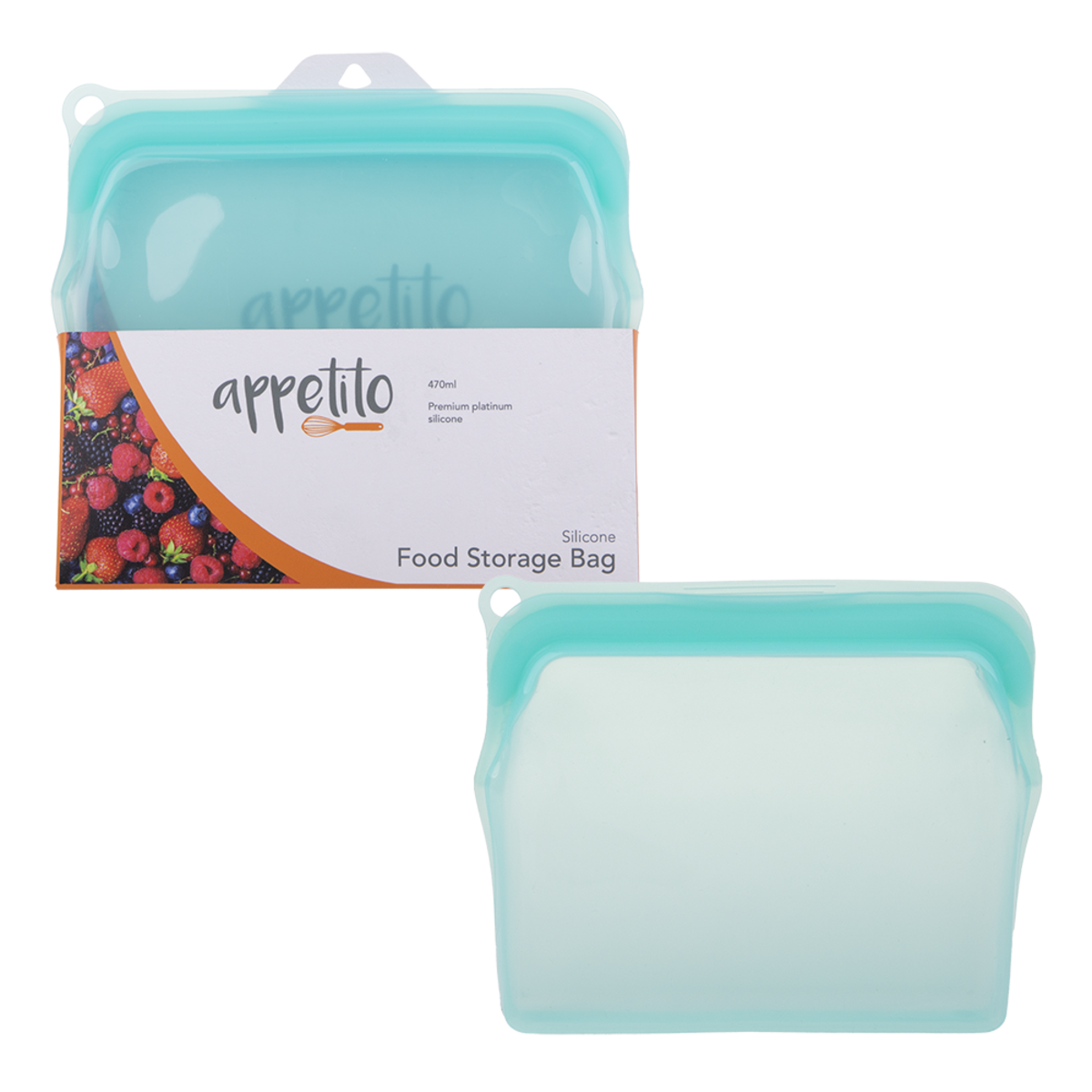 Silicone Medium 470Ml Food Storage Bag, Colour: Aqua