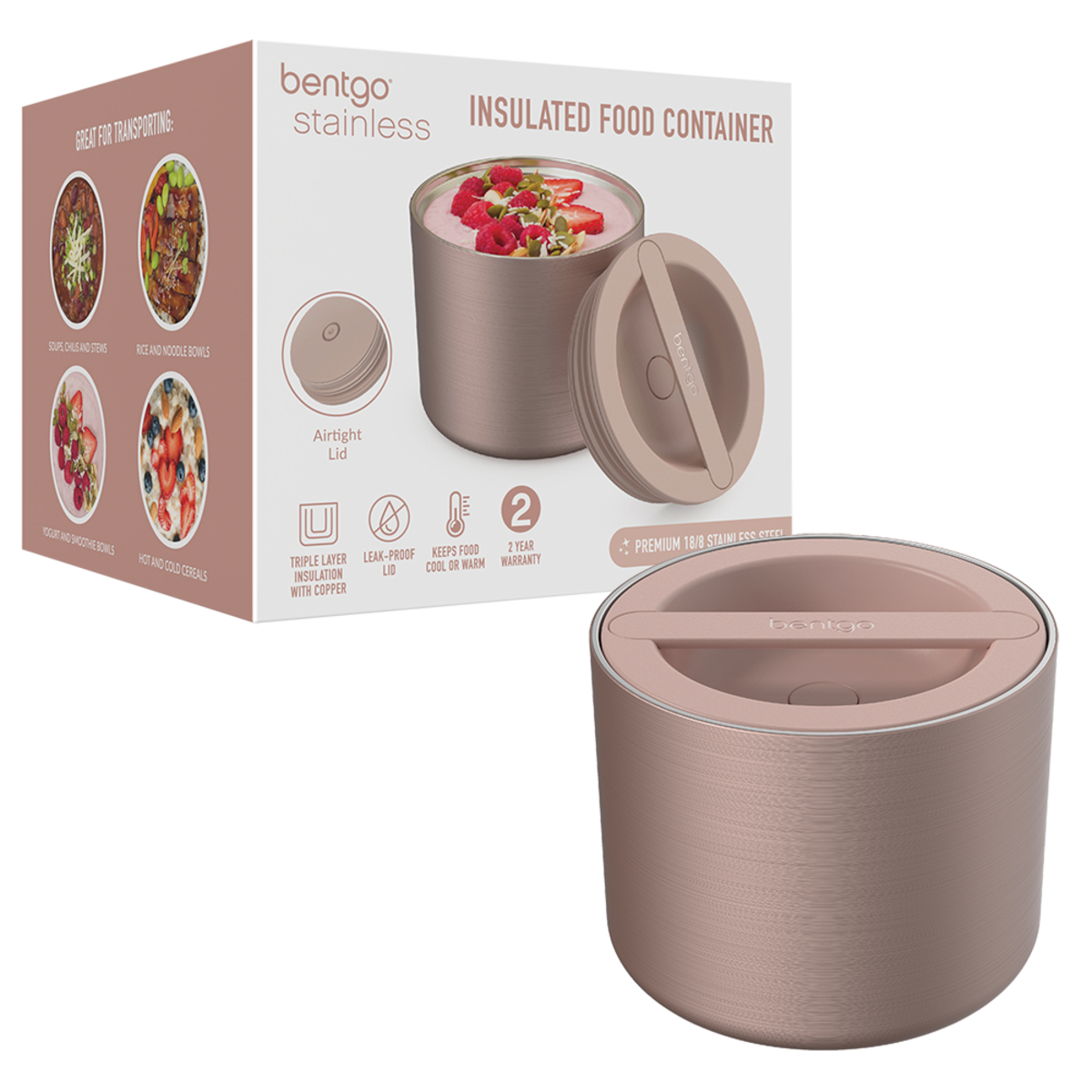 Bentgo Stainless Steel Insulated Food Container 560ml - 3 Colors, Colour: Rose Gold